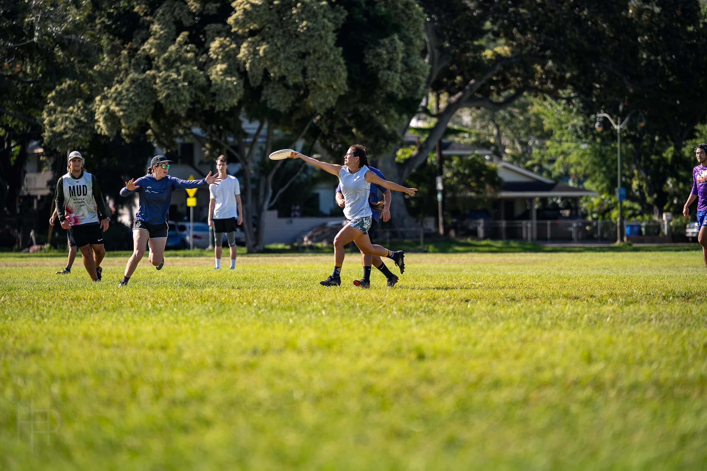 Ultimate players in motion during a game