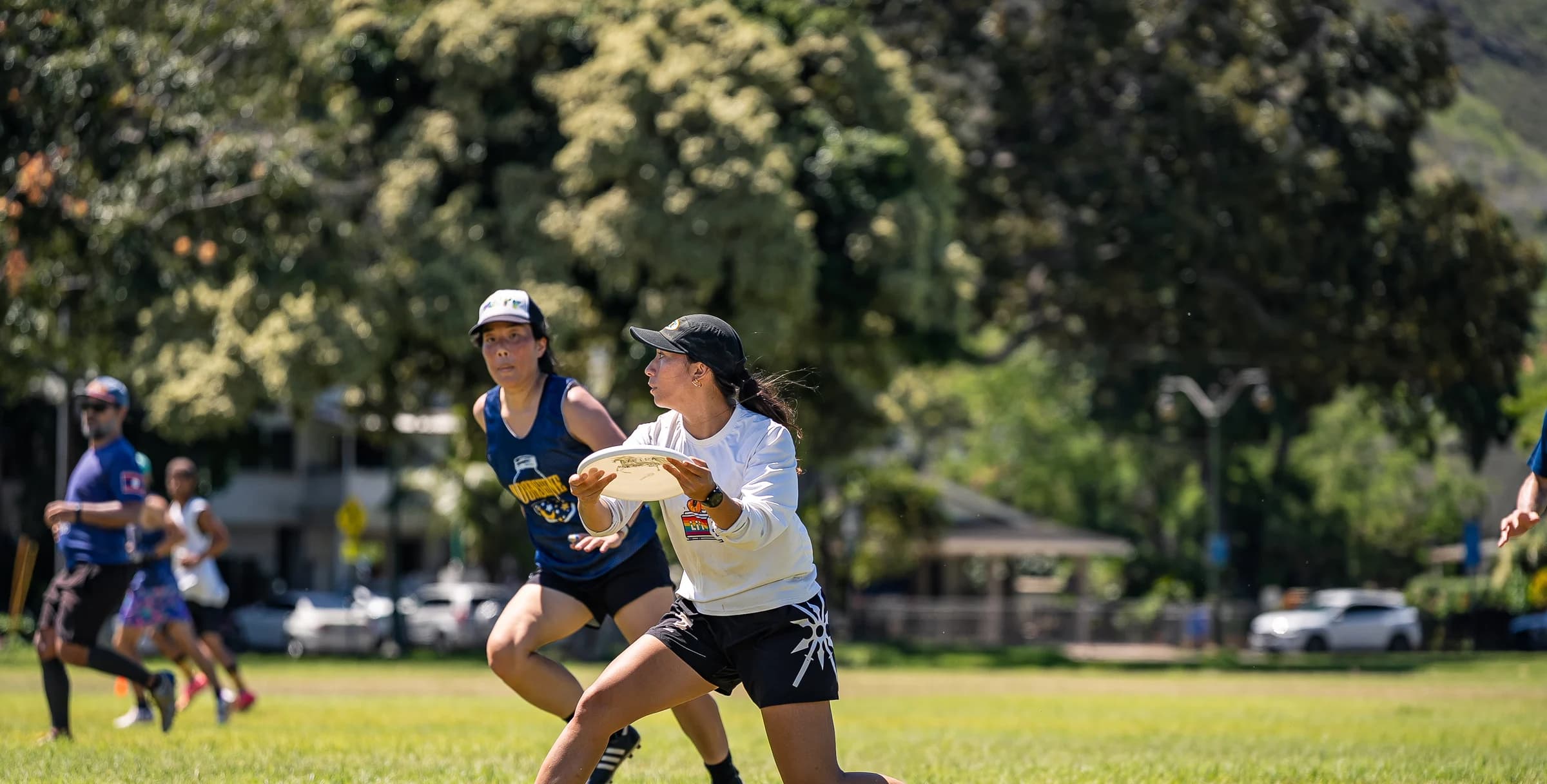 Ultimate players in motion during a game